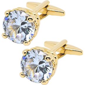 Polyhedral Zircon Gemstone Cufflinks for Men In Gift Case Round Golden/Silver Zircon Crystal Men's Cufflinks Set for Wedding Party Anniversary Business Events Dress