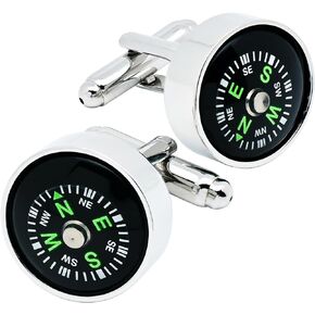 Actural Working Compass Cufflinks for Men In Gift Case Round Funny Men's Cufflinks Jewelry for Wedding Party Business Birthday Anniversary Dress