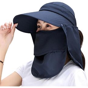 المرأة واسعة حافة طوي قبعة الشمس طوي قبعات الصيد قبعات الحماية من الشمس مع قناع الوجه الرقبة رفرف قبعة بواقٍ للشمس الحديقة
