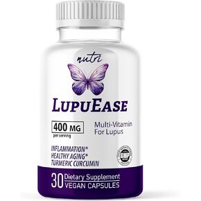 LupuEase Lupus Relief Products Multivitamin Lupus Supplements - Vitamin C, D3, E, B12, Turmeric Curcumin Extract (std. 95% curcuminoids) - Omega 3 Fatty Acids - 30 Day Supply - 400mg