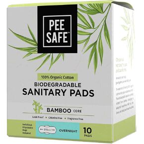 PEESAFE Biodegradable Sanitary Pads - Regular (Pack of 10) | 100% Organic Cotton & Bamboo Pulp | Cotton Sanitary Pads for Women | Bamboo Sanitary Napkins | Includes Biodegradable Disposable Bags