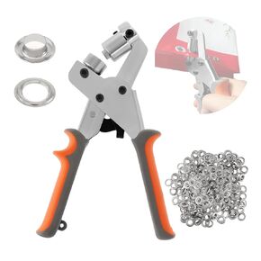 مجموعة أدوات معدنية ذات حلقات معدنية من IRONWALLS، مجموعة كماشة ثقب يدوية محمولة مع 500 قطعة حلقات معدنية فضية مقاس 10.5 مم، آلة حلقة ضغط يدوية، أداة ثقب يدوية لستارة قماش القنب in Kuwait