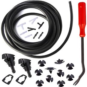 Windshield Washer Sprayer Nozzles Kit - 4 Meters Windshield Sprayer Nozzle for Chrysler Dodge Jeep ram, with Hose Connectors & Hood Insulation Retainers & Plastic Fastener Remover