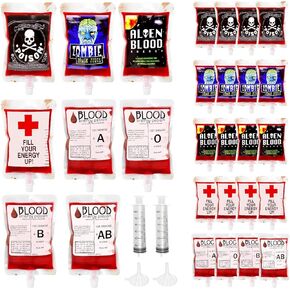 Hifunwu 24 Pack Halloween Blood Bags for Drinks, Halloween Blood IV Bags for Halloween Party Favors Supplies Costumes Props