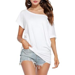 Womens Off The Shoulder Top Dolman Short Sleeve Loose Fitting Tops Flowy One Piece Baggy Shirts