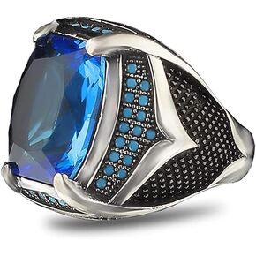 925 Sterling Silver Men's Ring with Blue Topaz Stone, Handmade Blue Topaz Stone Silver Ring, Gift for Him (6,5)