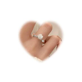 W WEILIRIAN Boho White Flower Ring White Rose Knuckle Ring Rose Flower Stacking Ring Dot Crystal Finger Ring Rhinestone Open Ring Gold Adjustable Ring Jewelry for Women and Girls Gifts (Gold)