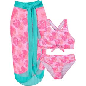 PASHOP Girls' 3-Piece Bikini Set, Swimwear with Swim Pants and Cover Skirt, Waterproof Quick-Drying Suitable for Beach in Kuwait