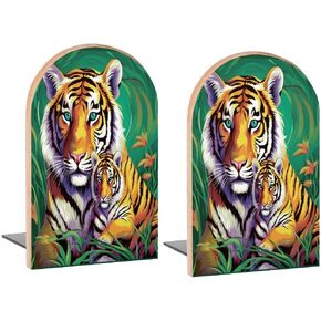 Book Ends Starry Sky Sunflower Wood Bookends for Shelves to Hold Books Heavy Duty Non-Skid Book Stoppers Wood Decorative Home Office School