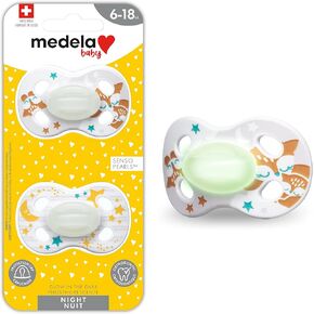 لهاية ميديلا للأطفال | الليل - يتوهج في الظلام | 6-18 شهرًا | 2- العد | خفيف الوزن | خالية من مادة BPA | الثعالب والقمر مع النجوم in Kuwait