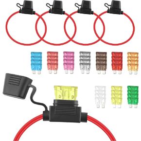 4PCS Fuse Holder,12AGW Inline Fuse Holder 12V with 40PCS Blade Fuses (2A, 3A, 5A, 7.5A, 10A, 15A, 20A, 25A, 30A, 40A-4 of Each),Standard Inline Fuse Car Accessories for Most Cars