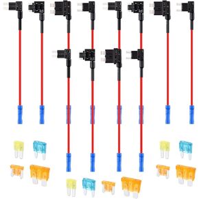 12PCS 12V 16AMG Car Add-a-Circuit Fuse Tap ATO/APM/APS/ATR Dual Slot Fuse Holder with Wire Harness+12PCS 5A Low Profile Mini/Standard&15A Mini&20A Micro2 Blade Fuse Kit Fit Car Truck Boat