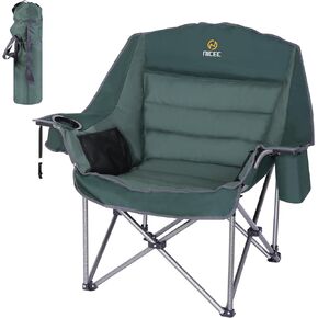 Nice C Camping Chairs, Oversized XL Padded Camping Chair, Outdoor Chair, Camp Chair, Lounge Chair, Wide&Thick, Heavy Duty 400lb, Carry Bag, Cupholder & Cooler (One Green)