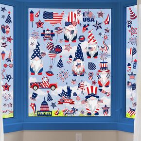 6 Sheets 4th of July Patriotic Window Clings Independence Day Window Art Decals USA Removable Double Sided Window Stickers Memorial Day 4th of July Window Decorations for Home School Party