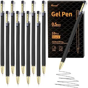 Gel Pens, 0.5mm Black Ink Pens, Fine Point Smooth Writing Pens - Pack of 10, Bulk Ink Gel Pen, Fine Tip Ballpoint Pens, Rollerball Pens for Office/School/Archival Supplies