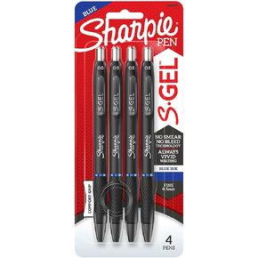 Sharpie® S Gel Pens, Fine Point, 0.5 mm, Black Barrels, Blue Ink, Pack Of 4 Pens