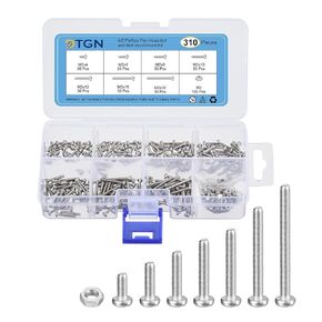 310Pcs Nuts and Bolts Assortment Kit, M2 Phillips Pan Head Machine Screws, 304 Stainless Steel Metric Machine Screws Assortment Kit with Storage Case