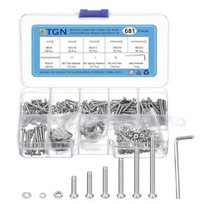 681Pcs M2 Button Head Hex Socket Cap Screw - 8-25mm Bolt Nut Washer Wrench Assortment Kit 304 Stainless Steel - Good for Machine, Furniture