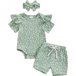 Infant Baby Girl 3Pcs Summer Floral Clothes Ruffles Short Sleeve Romper Shorts Set with Headband Newborn Outfits