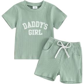 2Pcs Newborn Baby Girl Outfits Daddy's Girl Knitted Short Sleeve T-Shirt Tops Shorts Pants Set Toddler Summer Clothes