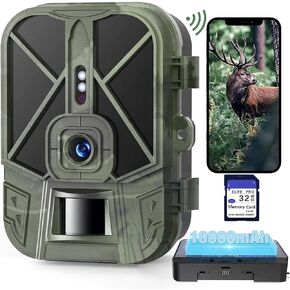 Trail Camera WiFi 36MP 4K with Rechargeable Battery, Game Camera with Night Vision Motion Activated Waterproof, 0.2S Trigger Speed, No Glow Wildlife Camera for Backyard Wildlife Monitoring