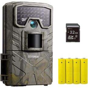 CEYOMUR Trail Camera, 20MP 1080P Game Camera with 32GB SD Card and 4 Batteries IR LEDs Night Vision Motion Activated, Video Game Camera with IP66 Waterproof for Wildlife Monitoring
