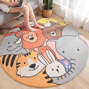 ABREEZE Kids Play Rug 4ft, Round Zoo Area Rug Kids Nursery Door Mat Soft Plush Non-Slip Childrens Carpet for Bedroom Living Room Kids Playroom