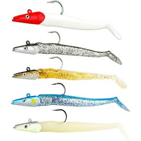Lead Head Jigs Soft Fishing Lures Swimbaits with Hooks Sinking Baits for Saltwater & Freshwater(5pcs/Set)