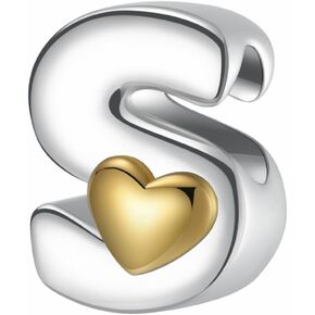 A~Z Alphabet Charm Letter Beads 925 Sterling Silver with Heart-shaped 5A Cubic Zircon Stones fits Pandora European Bracelets Necklace Women Jewelry Gift