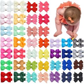 Ayesha Hair Clips 80 Pieces, 2" Mini Hair Bows Fully Lined Baby Barrettes for Baby Girls Infant Toddler Kids in Pairs, Non-slip Mat, Lightweight Design, Multi Occasion Wear, 40 Colors in Kuwait