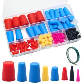 100+1Pcs Silicone Rubber Tapered Plug Kit, Anglecai High Temp Silicone Plugs Tapered Rubber Stopper Plugs 8 Size 1/16" to 5/8" for Hole Plugs, Painting, Coating, Sealing