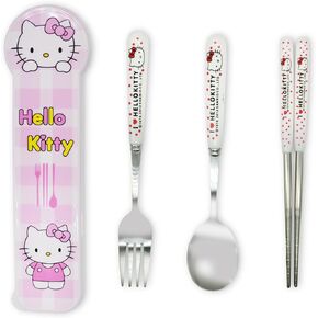 Kitty Cat Portable Stainless Steel Flatware Set, 3 Pack Reusable Travel Utensils Dinnerware Set with Case, Camping Cutlery Set, Chopsticks Fork Spoon Tableware