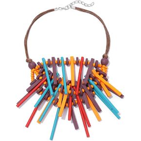 قلادة ديلادولا ذات الياقة الخشبية الملونة المصنوعة يدويًا، قلادات مريلة خشبية شرابة متعددة الألوان، إكسسوارات تنكرية للنساء in Kuwait