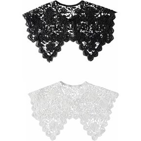 GALPADA 2pc lace collars for women detachable collar Retro Openwork lace Shawl fake collar (black collar, white collar)