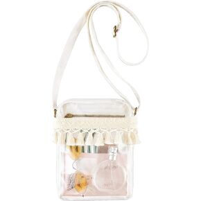 Mkono Clear Bag Stadium Approved Macrame Clear Concert Purse with Fringe Crossbody Stadium Bag with IPocket for Sport Events Concert