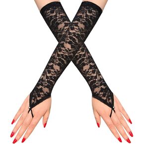aoozleny Women Fingerless Lace Gloves, Elbow Length Long Gloves, Prom Cosplay Evening Wedding Dinner Bridal Dance Gloves