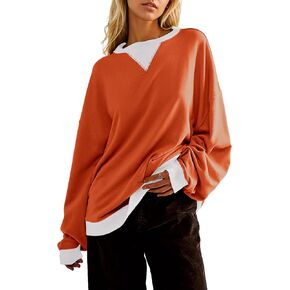 Women Color Block Oversized Long Sleeve Sweatshirt Y2k Clothes Round Neck Pullover Tops Loose fit Cute Shirt 2024