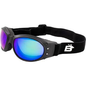 Birdz Eagle Matte Black Padded Dirt Bike Motorcycle Riding Goggles with ReflecTech Mirror Lens for Men and Women