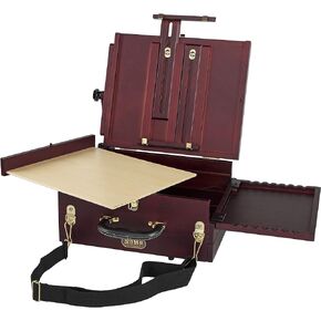 Soho Urban Artist Pochade Box for Plein-Aire Painting French Easel, Lightweight, Portable & Adjustable, Mahogany Finish