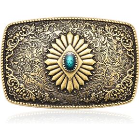 BBOTEN Western Cowboy Belt Buckle, Indian Elements Vintage Turquoise Belt Buckle For Men Women Jean's Accessory