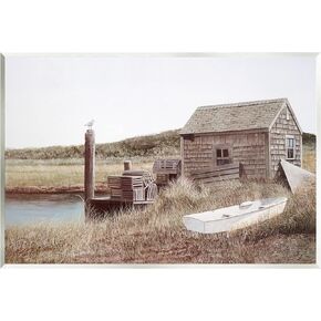 Stupell Industries Rural Seaside Cabin Seagull Perched Canoe Boat Wood Wall Art, Design By Tom Mielko