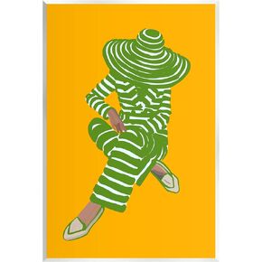 Stupell Industries Patterned Stripes Fashion Outfit Modern Woman Sitting Wood Wall Art, Design By Amelia Noyes