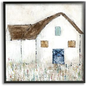 Stupell Industries Rural White Barn Grassy Meadow Thick Brushstrokes Framed Wall Art, Design By Tava Studios, 17 x 17