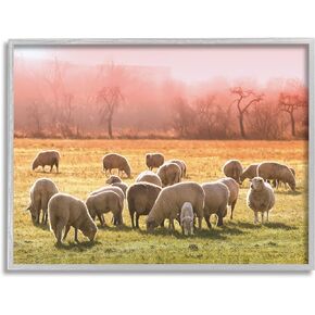 Stupell Industries Sheep Herd Grazing Warm Pink Sunset Rural Grassland Framed Wall Art, Design By Daphne Polselli