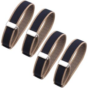 lasenersm 4 Pieces (2 Pairs) Unisex Elastic Adjustable Armbands Anti-Slip Shirt Sleeve Holders Adjustable Arm Shirt Garters Hold Up Sleeve Garters Elastic Armbands, Blue with Beige Edge