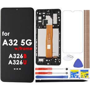LCD Screen Replacement Touch Digitizer Display Assembly with Frame for Samsung Galaxy A32 5G 2021 A326 A326B A326U A326U1 A326T A326W A326K A326J (Fit Both A326B & A326U) Black