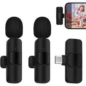 ميكروفون لاسلكي لهاتف iPhone 15 Pro Max، ميكروفون صغير Lavalier USB C ميكروفون لاسلكي Lav لهاتف Android Samsung S24 S23 Ultra Plus A55 A35، تسجيل فيديو iPhone 15، مقابلة، TikTok، YouTube