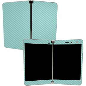 MightySkins Carbon Fiber Skin for Microsoft Surface Duo - Solid Seafoam | Protective, Durable Textured Carbon Fiber Finish | Easy to Apply | Made in The USA