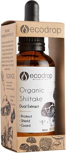 Ecodrop Organic Shiitake Mushroom (Lentinula Edodes) - Double Extract Liquid Tincture, 50ml - EU & Soil Association - Organic Certified - Manufactured in Finland in Saudi Arabia