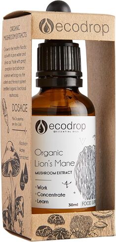 Ecodrop Organic Shiitake Mushroom (Lentinula Edodes) - Double Extract Liquid Tincture, 50ml - EU & Soil Association - Organic Certified - Manufactured in Finland in Saudi Arabia